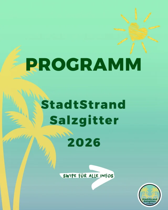 ☀️ Sommer, Sand & ganz viel Programm! 🏖️🎉

Der StadtStrand Salzgitter ist zurück und wir haben für euch vom 14. bis 30. August 2026 wieder ein buntes Programm voller Highlights vorbereitet! 💛

Freut euch auf entspannte Live-Musik, DJs, Mitmachaktionen, Sport, Kinderprogramm, Yoga, eine beeindruckende Sandskulptur und viele weitere Überraschungen – natürlich alles mitten im Sand auf dem Klesmerplatz. 🌴🍹

✨ Unser absolutes Highlight:
🎧 Silent Party am 21.08.2026
Drei DJs. Drei Musikkanäle. Ein unvergesslicher Sommerabend unter freiem Himmel! 🌅💃🕺
🎟️ Tickets gibt’s unter: www.eventglück.de

Ob mit Freunden, der Familie oder einfach auf einen Feierabenddrink – beim StadtStrand ist für jeden etwas dabei. Kommt vorbei, genießt das Urlaubsfeeling mitten in Salzgitter und erlebt unvergessliche Sommertage mit uns! ☀️

📍 Klesmerplatz Salzgitter-Bad
📅 14.–30.08.2026

Welches Event steht bei euch ganz oben auf der Liste? 👇💬
@salzgitter_freizeit @stadtsalzgitter @wis.salzgitter @teamtotsen @lorenzschmidt.handpan @yogaungewoehnlich @salzgittersee @mtvsalzgitter1863 @max_morten_dj @djjayare001 @m_steave_music 
#StadtStrandSalzgitter #Salzgitter #beach #SilentParty #summervibes☀️ #eventglück #FAIRWORX